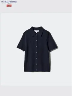 ユニクロ リブポロカーディガン ネイビー M