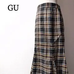 ジーユー　タータンチェック柄マーメイド風ロングスカートウエストゴム背部ジッパー付