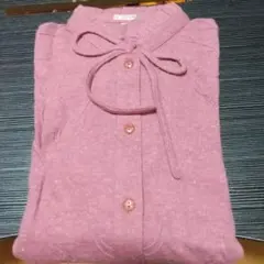 オシャレレトロリボン付きピンクボタンシャツ Lサイズ長袖新品日本製品