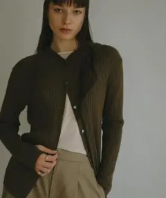 【MANOF】HOODIE RIB KNIT TOPS ブラウンのサムネイル