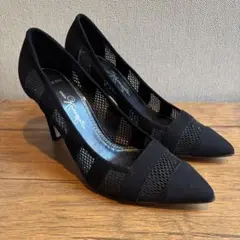 ⭐︎超美品⭐︎かねまつ　ブラック スエード メッシュ ハイヒール