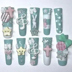 ♡ネイルチップ♡ ダックネイル　平成　平成女児　ゴテゴテ　ピンク　ウィッシュコア