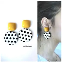 【No.394】ハンドメイド ピアス イヤリング 大人可愛い 黄色 春 水玉