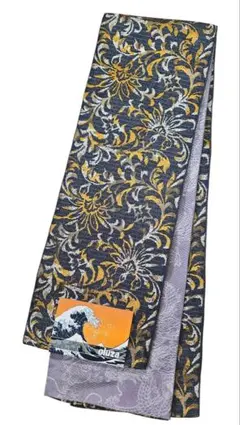 新品 oluza 半巾帯 小袋帯　超長尺 唐花柄　紺紫　リバーシブル 日本製
