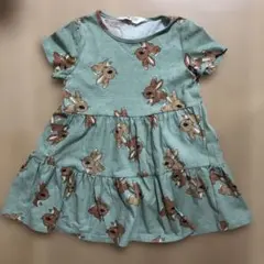 H&M ウサギプリント 半袖ワンピース 3-4T 緑 100cm