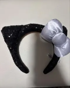 キティちゃんのシルバーリボンカチューシャ　黒