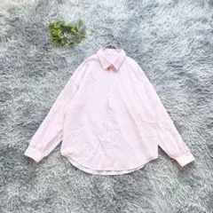 DAZY【XL】ピンク ストライプシャツ 春夏 ゆったり 長袖 体型カバー 清涼のサムネイル