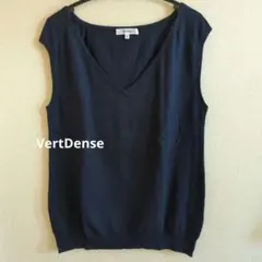VertDense フレンチスリーブ Vネック ニット ネイビー サイドボタンのサムネイル