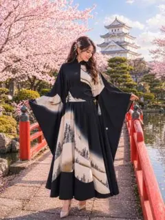 訪問着着物リメイクワンピース正絹ウエストリボン付き着丈126センチ身幅60センチ