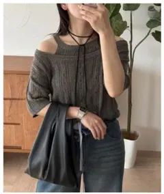 MUHET ラメレイヤード風ニットTシャツ グレーのサムネイル
