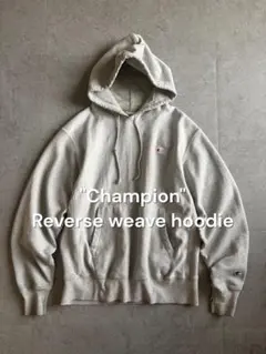 Champion リバースウィーブパーカー 目あり ワンポイント刺繍 グレー襤褸