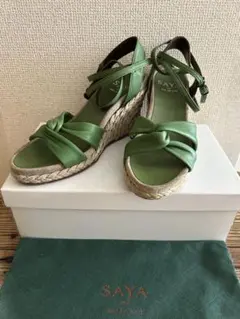 【未使用 訳あり】SAYA グリーン ウェッジソール サンダル　Mのサムネイル