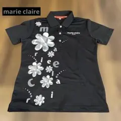 marie claire マリクレール　黒 花柄 ポロシャツ M 半袖のサムネイル