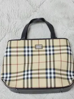 バーバリーロンドン　ハンドバッグ　3層　PVC　ノバチェック　茶色