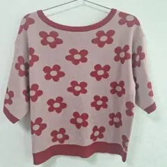 レトロ花柄 半袖ニットトップス Lサイズ しまむら FLCのサムネイル