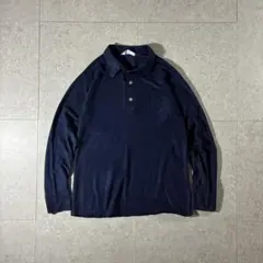 80s vintageベロアポロシャツ長袖ネイビー USA製古着Y2K