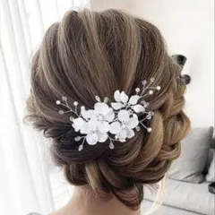 ヘッドドレス 結婚式 パーティー 発表会 白 花 パール風 アクセサリー 髪飾り