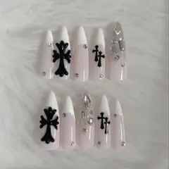 現品 ネイルチップ 地雷系 量産型 サブカル クロス 十字架 フレンチ キラキラ