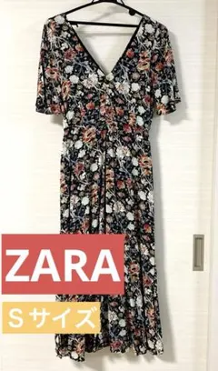 【美品】ZARA ザラ 花柄 Vネック ロングワンピース ブラックのサムネイル