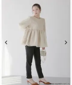 fitmore クリンクルシアーオーガンジーボリュームスリーブトップス