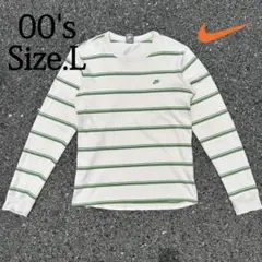 【00s】NIKE ナイキ マルチボーダー ロンT 長袖 Tシャツ グリーン L