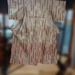 ユ11着物 小紋単衣 小千谷 麻 幾何学 正絹 手縫い仕立て - メルカリ