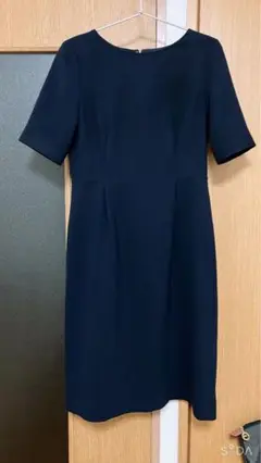 プラステ半袖膝丈ワンピース紺S