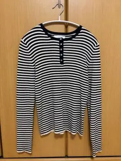 今日限定価格 ボーダー ヘンリーネック リブカットソー 長袖