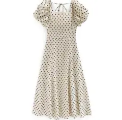 GRL グレイル　ドット柄バルーンスリーブフレアワンピース　ru1163