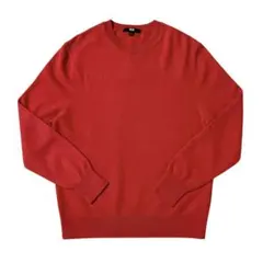 ユニクロ　カシミヤクルーネックセーター　朱色　レッド　L