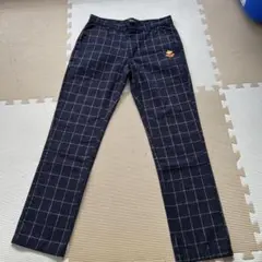 PEARLYGATESメンズネイビー チェック柄 パンツ ロゴ刺繍