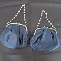 IENA ネイビー サテン パーティーバッグ 2個セット