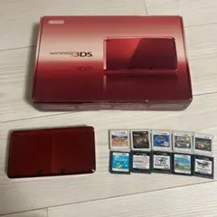 【中古】ニンテンドー3DS 本体　フレアレッド　完品　おまけソフト付き