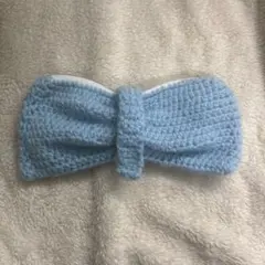 編み物 ハンドメイド ペンケース 水色 ポーチ リボン