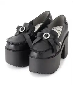 ブラック 厚底リボンパンプス