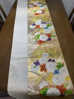 西陣織　花柄刺繍 袋帯 金色　六通