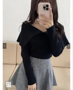 GRL ビッグカラーオフショルダーニットトップス[dr616] ブラック