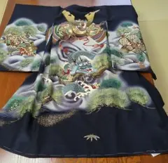 ◇◇京美 お宮参り 着物 男の子 絹100％ 正絹 鷹 金彩絵巻文様 一回
