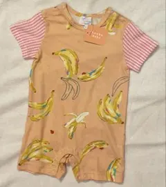 ベビー服　女の子　ピンク　半袖ロンパース カバーオール ペイントバナナ