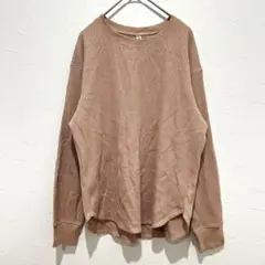 UNIQLO(M)ワッフル ロングTシャツ 長袖 ピンクベージュ レディース