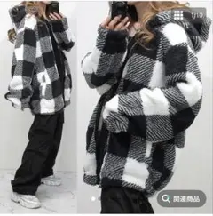 ブロックチェック柄 シャギーボア パーカー