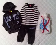 ベビードールセットアップ スエットパーカー90スエットパンツ綿ロンTボーダー