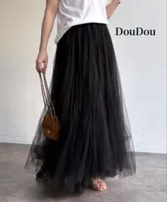 【新品未使用】DouDou ドゥドゥ　ダブルチュールスカート　ブラックのサムネイル