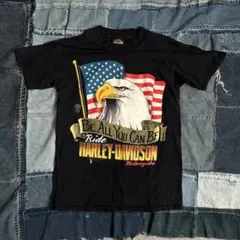 90sヴィンテージ ハーレーダヴィッドソン鷹星条旗プリントTシャツUSA製