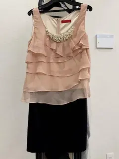 Rew de Rew GRACE パール付き ティアードワンピース ピンク・黒