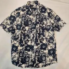 H&M 総柄シャツ L 黒 にじみ柄 フラワー 半袖のサムネイル