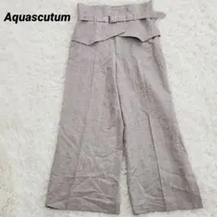 アクアスキュータム　コルセットベルト　ワイドパンツ　グレンチェック柄　リネン混