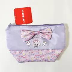 SWWIMER スイマー リボン付き ポーチ ねこ 紫色 花柄