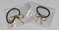 リボン型ヘアゴム 2個セット ピンクゴールド・ゴールド