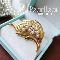 真珠 葉っぱ パール リーフ ブローチ サファイアブルー 透かし 入学式 卒業式